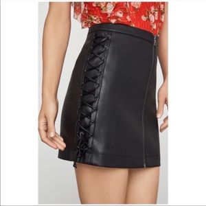 BCBGMaxAzria Faux Leather Lace Up Mini Skirt Black